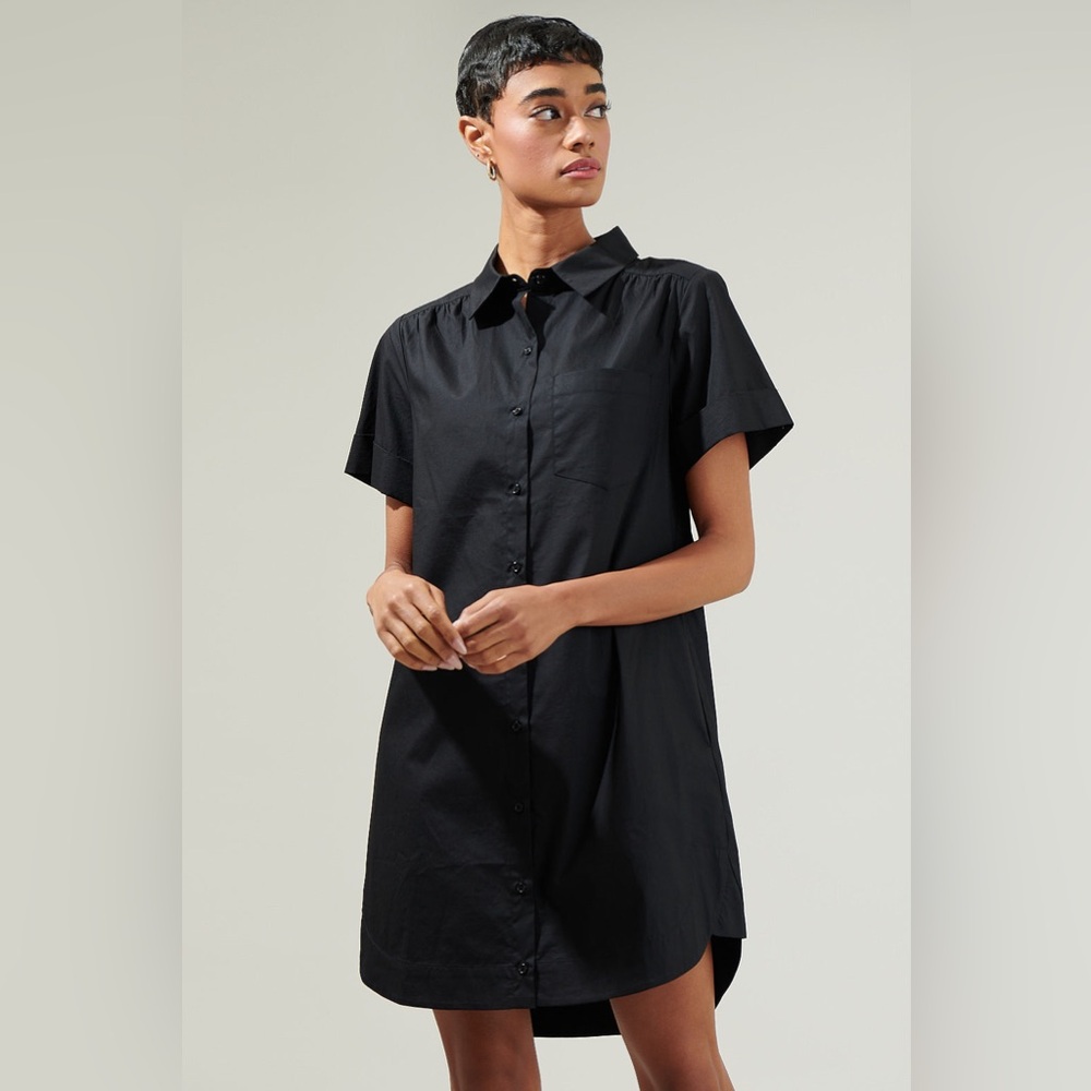 Sugarlips Kaylee Black Button-Up Shirt Blouse Dress